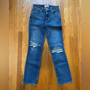 PAIGE Cindy Distressed Straight Leg Jeans in Dark Blue